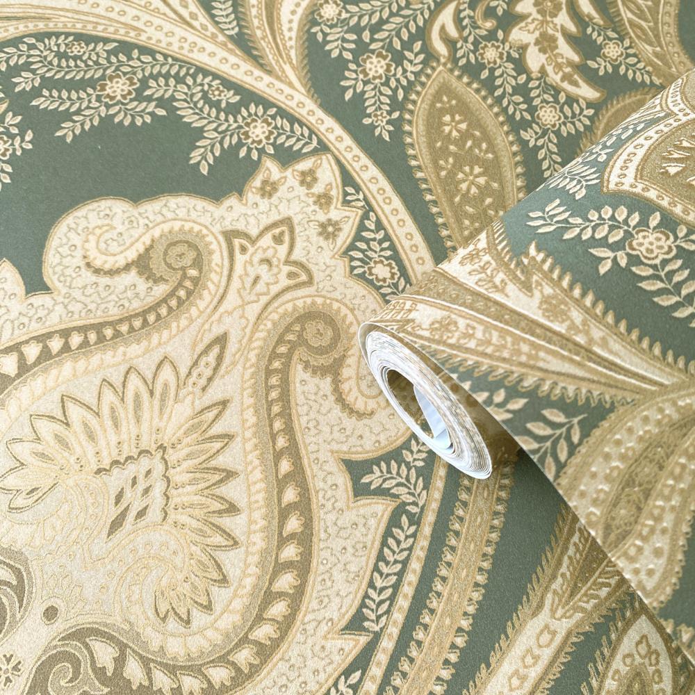 Elegance Paisley Wallpaper - Green / Beige - Galerie - DWP0355 - 01Wallpaper199