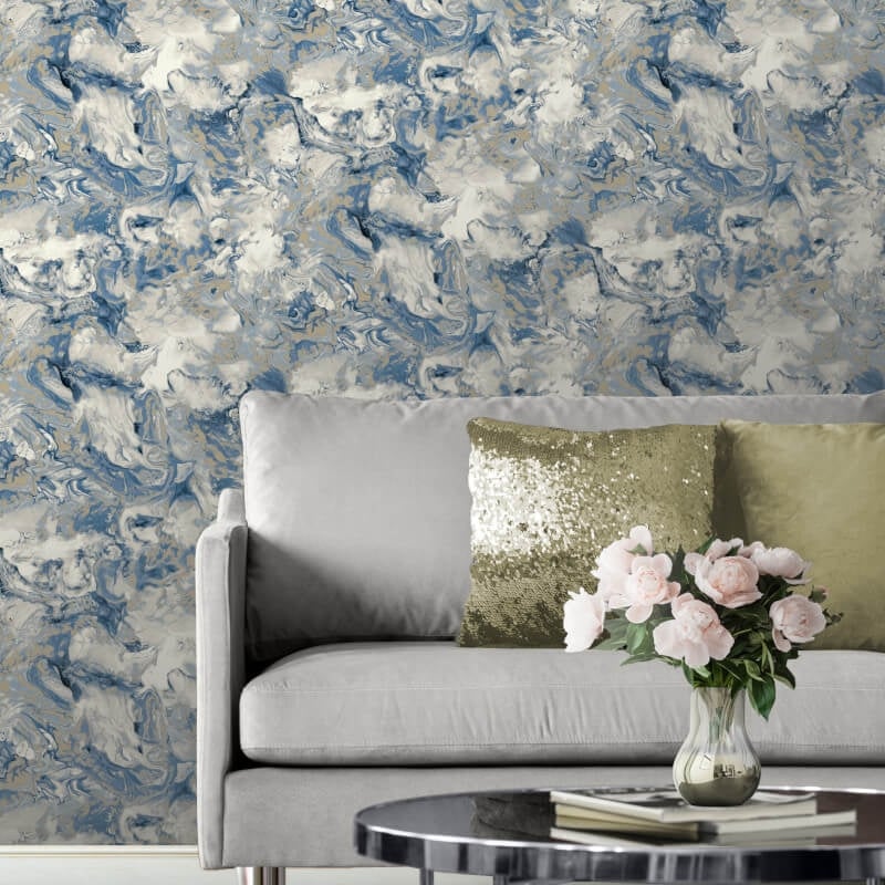 Elixir Marble Metallic Wallpaper - Blue/Gold - Muriva - 166504Wallpaper199