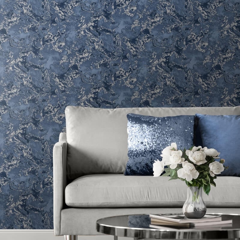 Elixir Marble Metallic Wallpaper - Blue/Silver - Muriva - 166505Wallpaper199