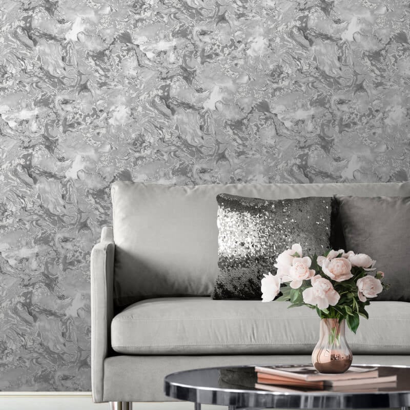 Elixir Marble Metallic Wallpaper - Grey/Silver - Muriva - 166501Wallpaper199
