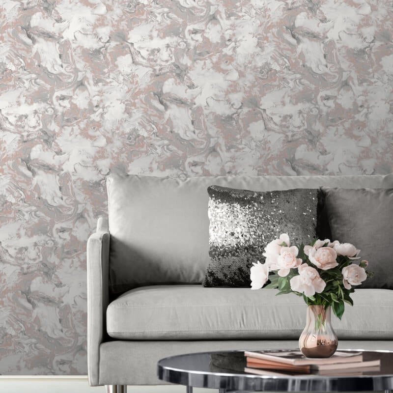 Elixir Marble Metallic Wallpaper - Rose Gold/Silver - Muriva - 166502Wallpaper199