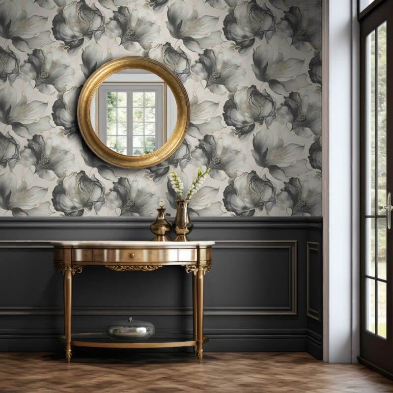 Elysian Floral Metallic Wallpaper - Black/Gold - Muriva - 212502Wallpaper199