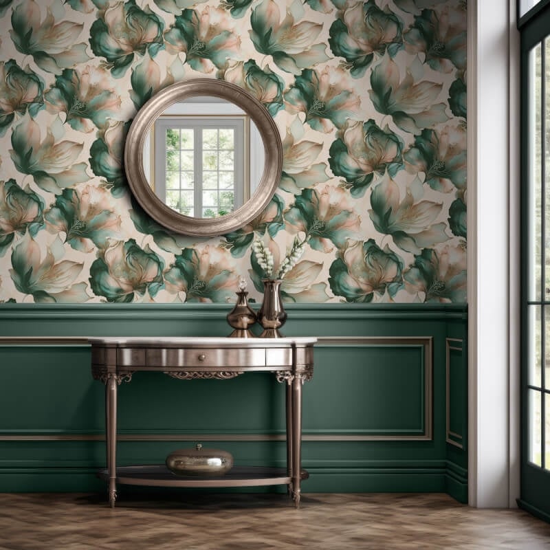 Elysian Floral Metallic Wallpaper - Coral/Teal - Muriva - 212505Wallpaper199