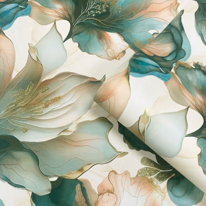 Elysian Floral Metallic Wallpaper - Coral/Teal - Muriva - 212505Wallpaper199