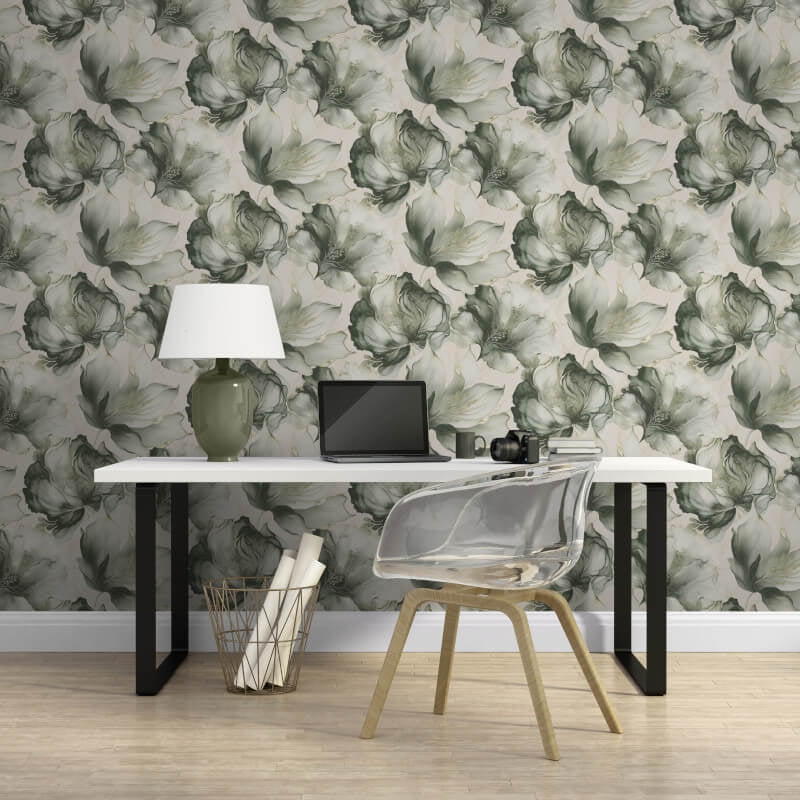 Elysian Floral Metallic Wallpaper - Green/Gold - Muriva - 212503Wallpaper199