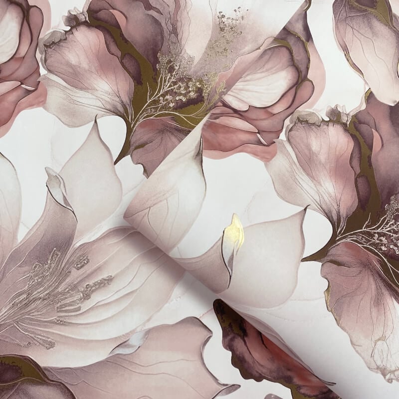 Elysian Floral Metallic Wallpaper - Pink/Gold - Muriva - 212504Wallpaper199