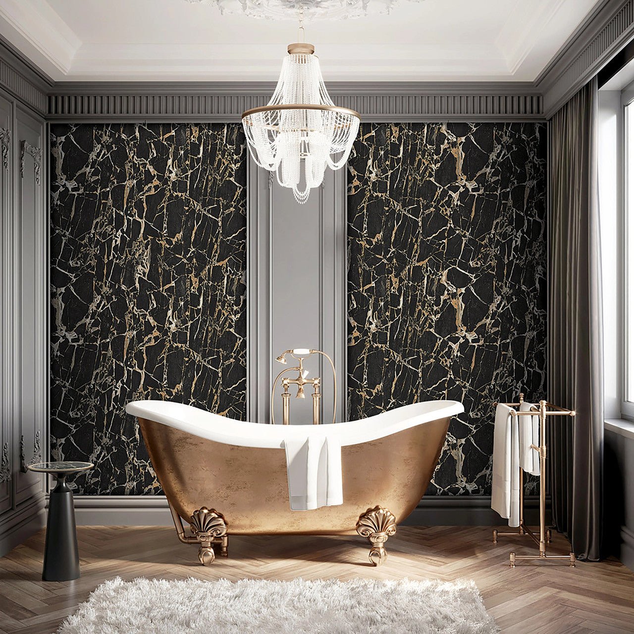 Enzo Marble Wallpaper - Black Gold - Rasch - 538113Wallpaper199
