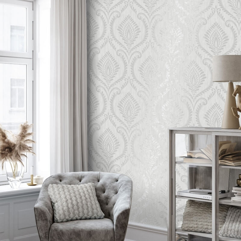 Estelle Damask Glitter Wallpaper - Grey - Crown - M1756Wallpaper199