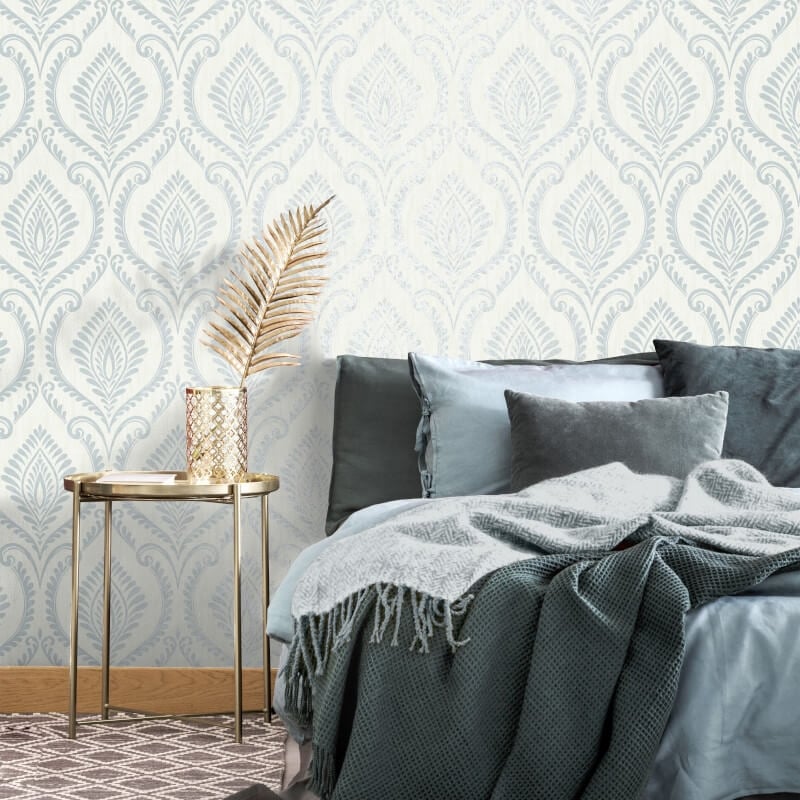 Estelle Damask Glitter Wallpaper - Mineral Blue - Crown - M1757Wallpaper199