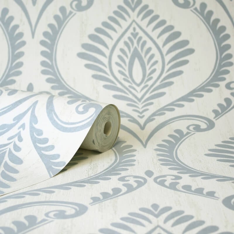Estelle Damask Glitter Wallpaper - Mineral Blue - Crown - M1757Wallpaper199