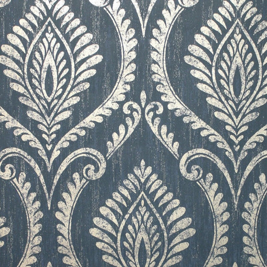 Estelle Damask Glitter Wallpaper - Navy - Crown - M1758Wallpaper199