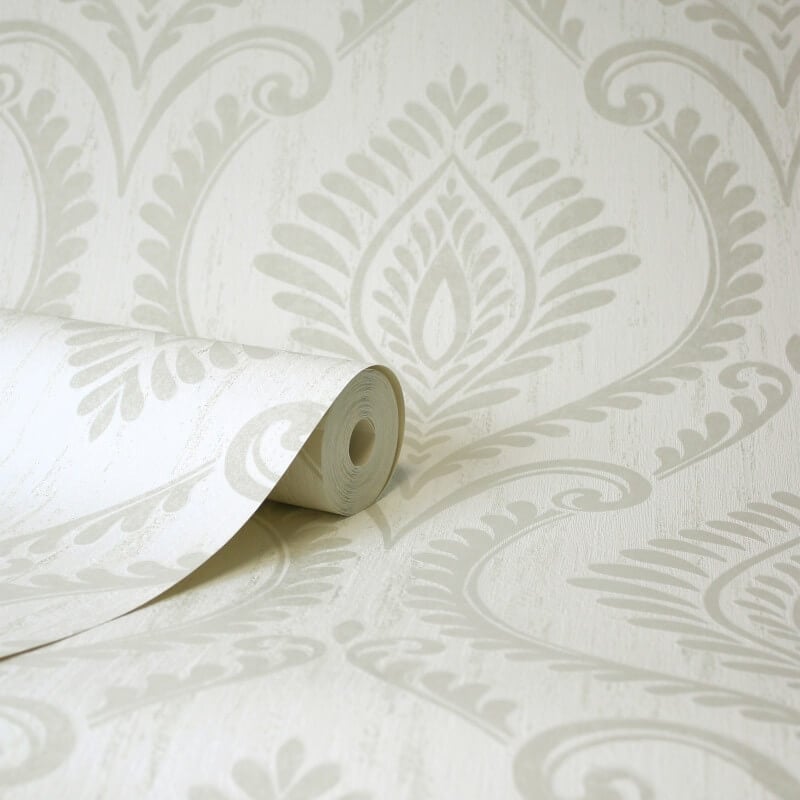 Estelle Damask Glitter Wallpaper - Soft White - Crown - M1759Wallpaper199