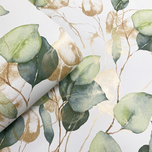 Eucalyptus Leaves Metallic Wallpaper - Green/Gold - Muriva - 210501Wallpaper199