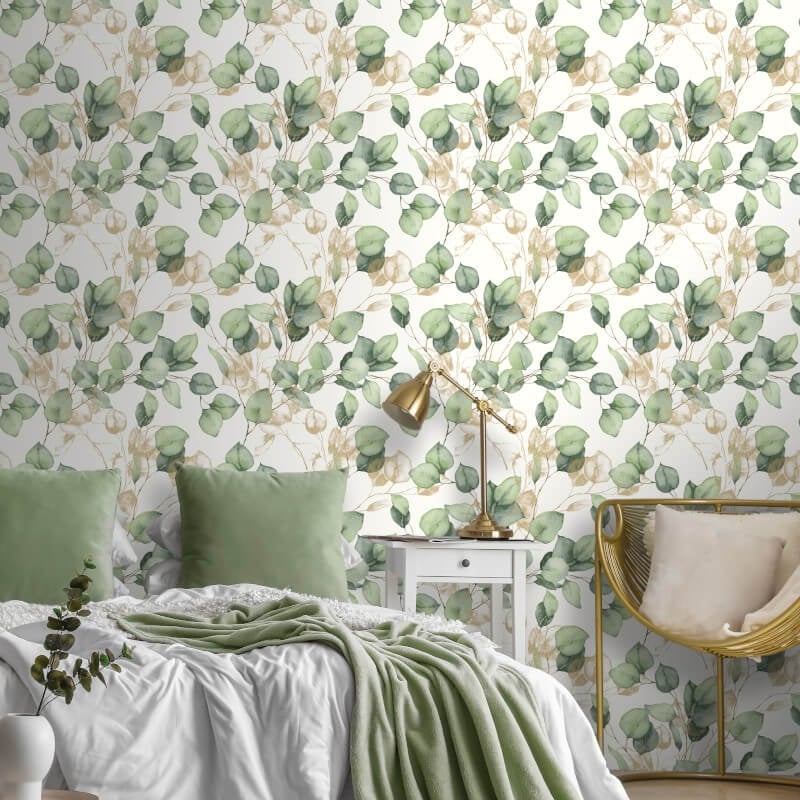 Eucalyptus Leaves Metallic Wallpaper - Green/Gold - Muriva - 210501Wallpaper199