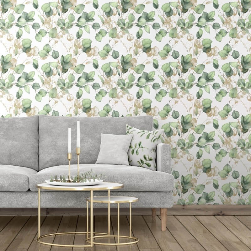 Eucalyptus Leaves Metallic Wallpaper - Green/Gold - Muriva - 210501Wallpaper199