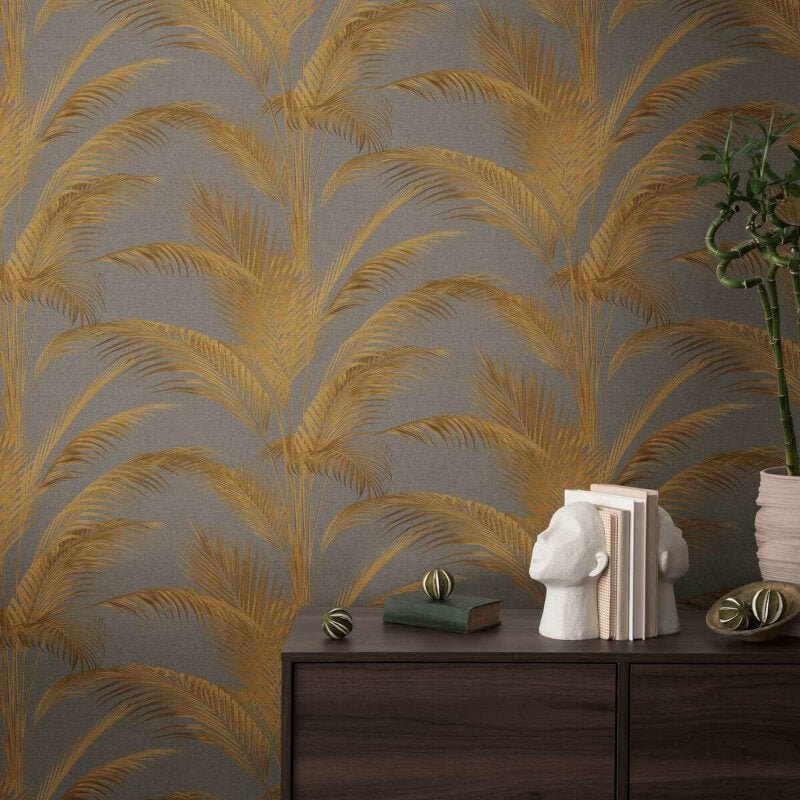 Fanned Palm Leaf Metallic Wallpaper - Brown/Gold - Michalsky Living - 39980-4Wallpaper199