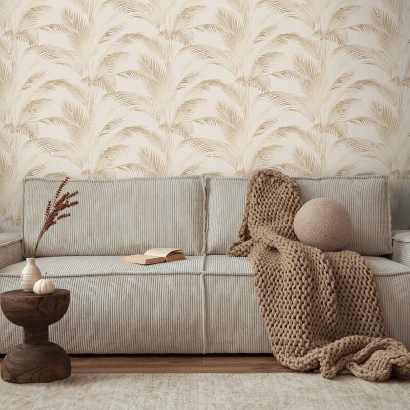 Fanned Palm Leaf Metallic Wallpaper - Cream/Beige - Michalsky Living - 39980-1Wallpaper199