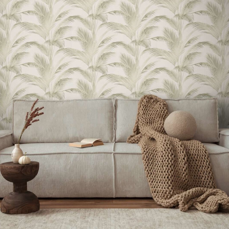 Fanned Palm Leaf Metallic Wallpaper - Cream/Green - Michalsky Living - 39980-2Wallpaper199