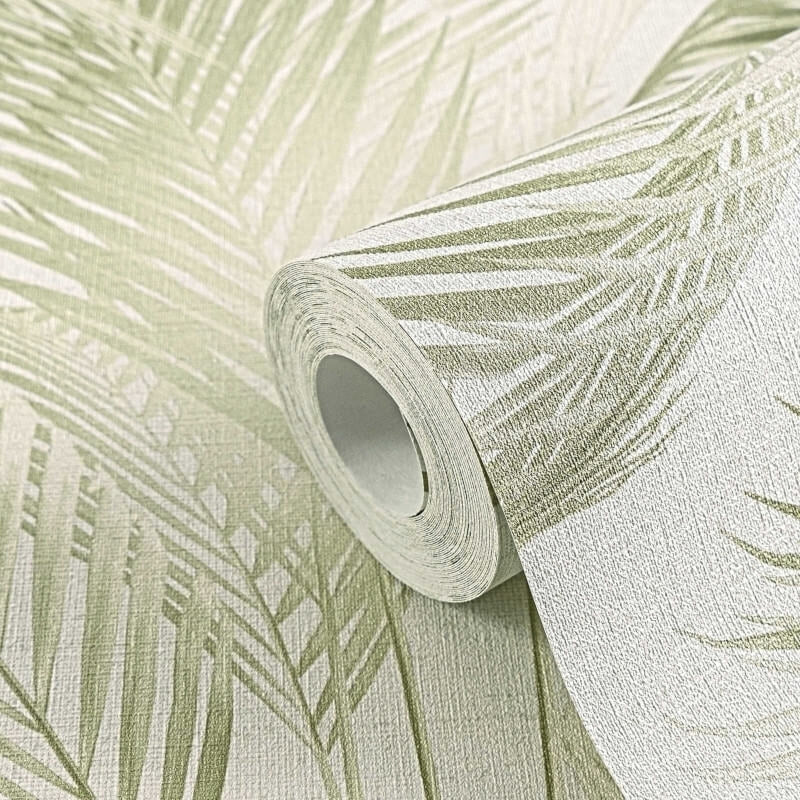 Fanned Palm Leaf Metallic Wallpaper - Cream/Green - Michalsky Living - 39980-2Wallpaper199