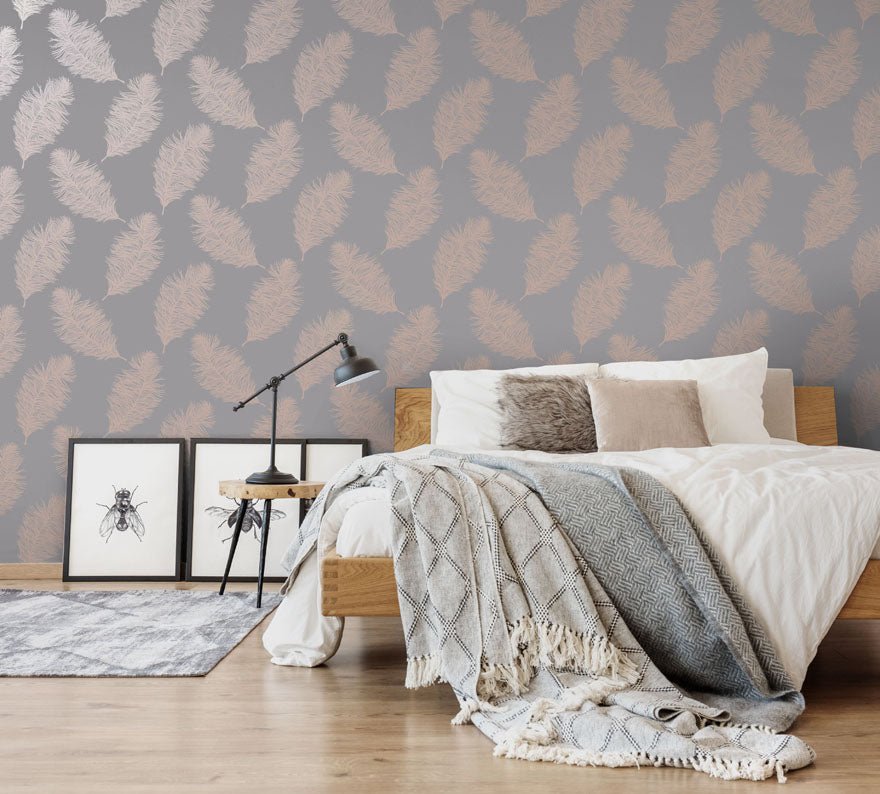 Fawning Feather Wallpaper - Grey / Rose Gold - Holden Décor - 12629Wallpaper199