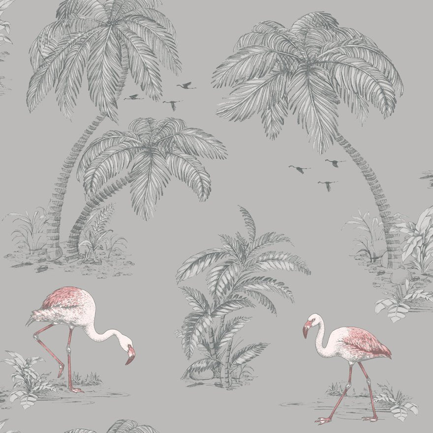 Flamingo Lake Wallpaper - Grey/Coral - Holden Décor - 12381Wallpaper199