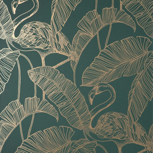 Flamingo Metallic Wallpaper - Emerald - Fine Décor - FD42946Wallpaper199