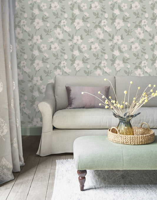 Fleurir Wallpaper - Smoke Green - Laura Ashley - 114917Wallpaper199