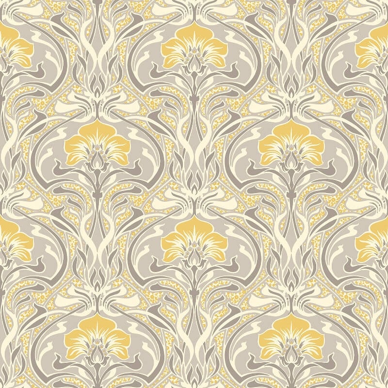 Flora Nouveau Floral Wallpaper - Yellow - Crown - M1195Wallpaper199