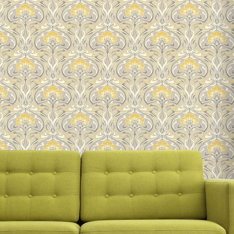 Flora Nouveau Floral Wallpaper - Yellow - Crown - M1195Wallpaper199