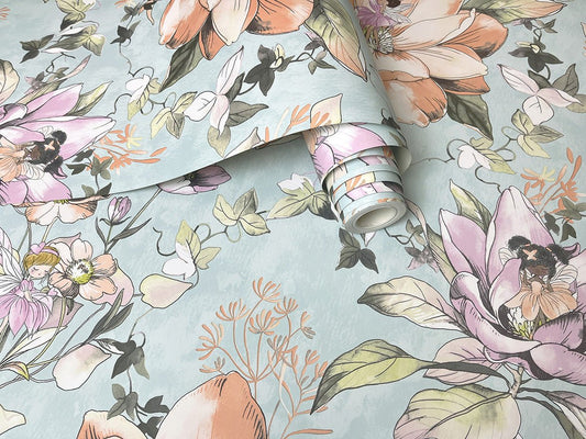 Floral Fairies Wallpaper - Teal - Holden Décor - 13210Wallpaper199