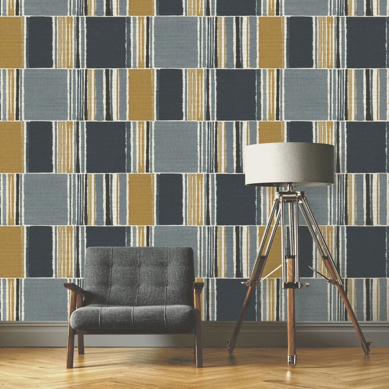 Florentine III Emporium Geo Wallpaper - Navy & Yellow - Rasch - 484441Wallpaper199