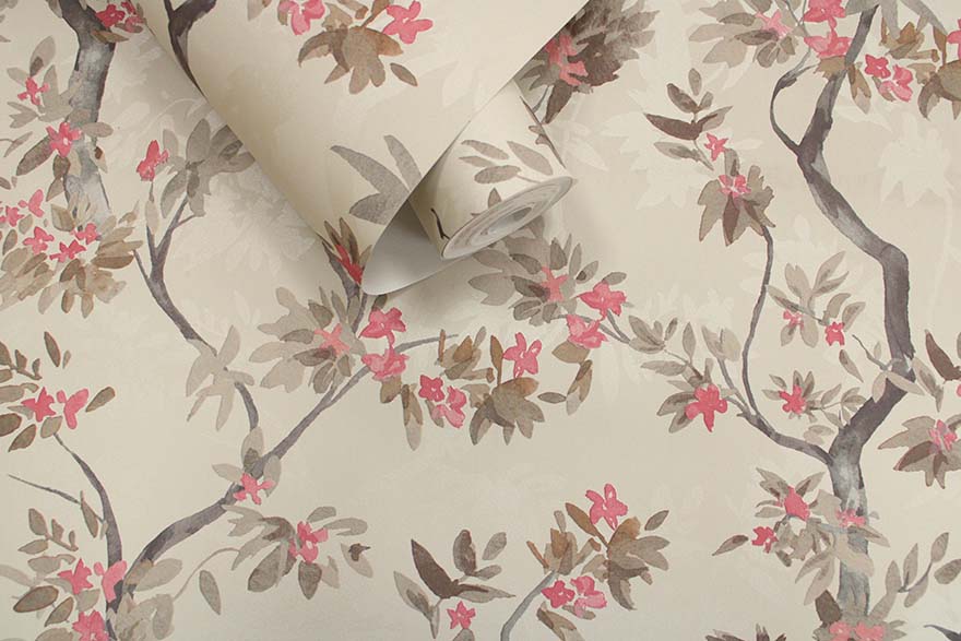 Folia Wallpaper - Taupe / Red - Holden Décor - 36221Wallpaper199