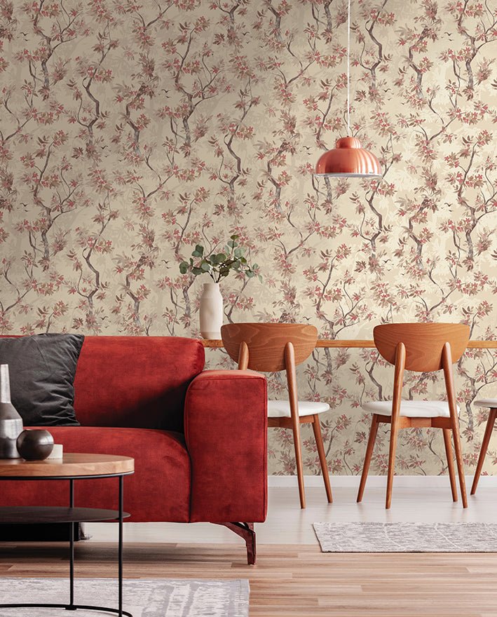 Folia Wallpaper - Taupe / Red - Holden Décor - 36221Wallpaper199