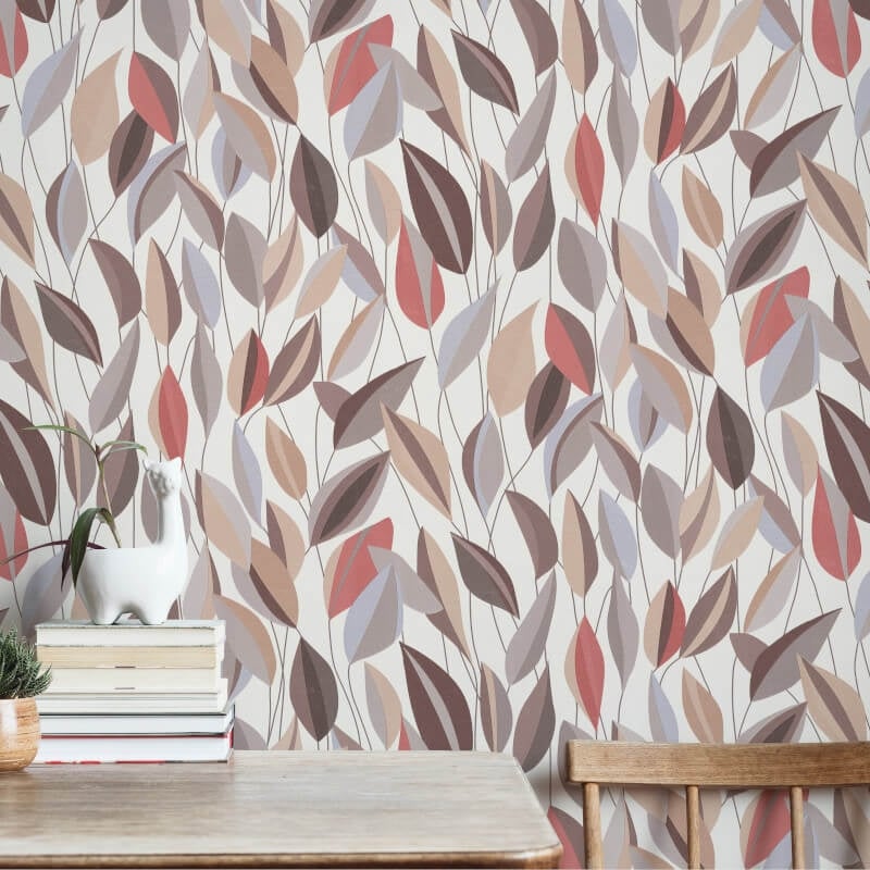 Foliage Leaf Wallpaper - Beige/Red Multi - Erismann - 10431 - 11Wallpaper199