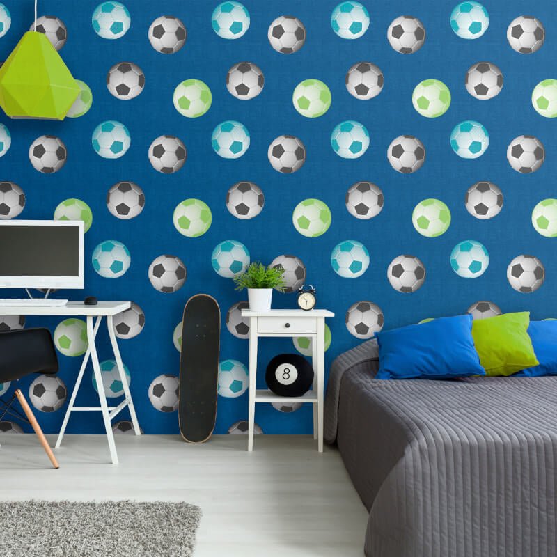 Footballs Wallpaper - Blue Multi - Catherine Lansfield - 165571Wallpaper199
