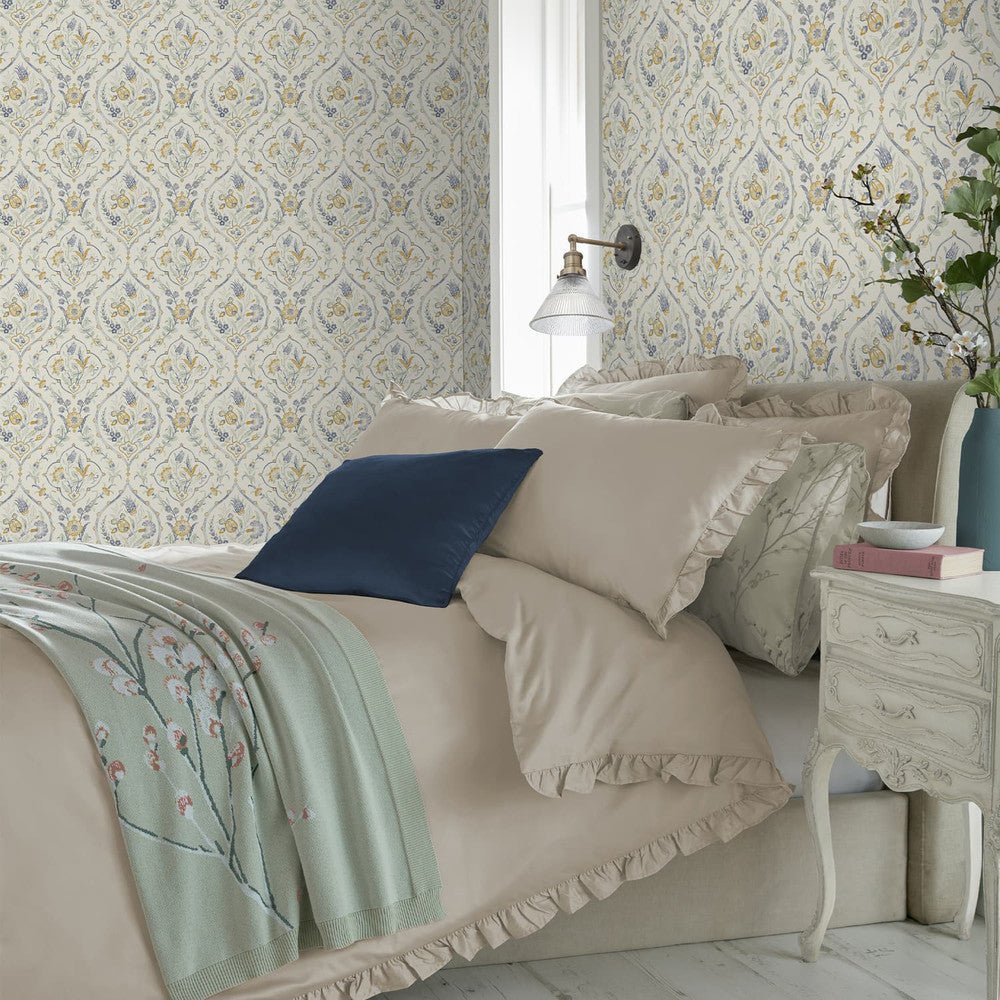 Foscot Damask Wallpaper - Pale Ochre Yellow - Laura Ashley - 121070Wallpaper199