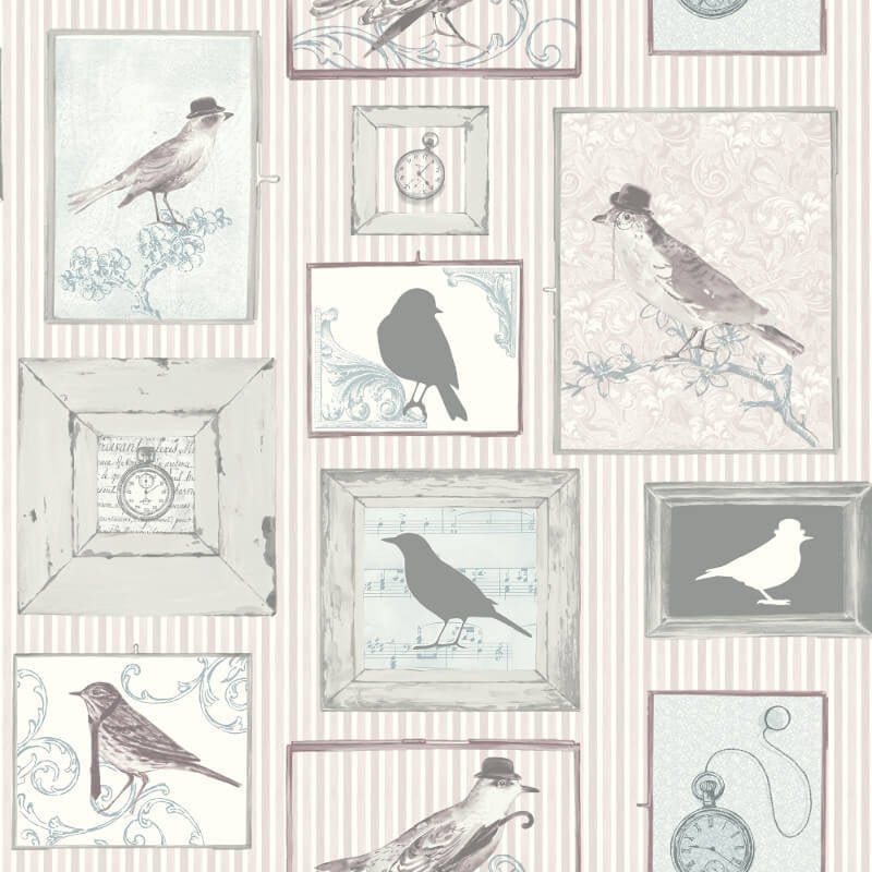 Framed Birds Wallpaper - Lilac/Grey - SK Filson - FI2503Wallpaper199