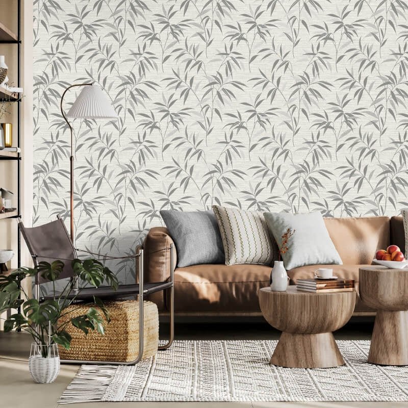 Fusion Leaf Metallic Wallpaper - Grey - Crown - M1771Wallpaper199