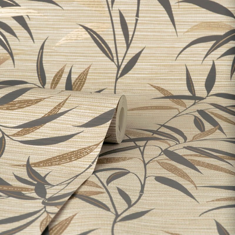 Fusion Leaf Metallic Wallpaper - Natural - Crown - M1772Wallpaper199