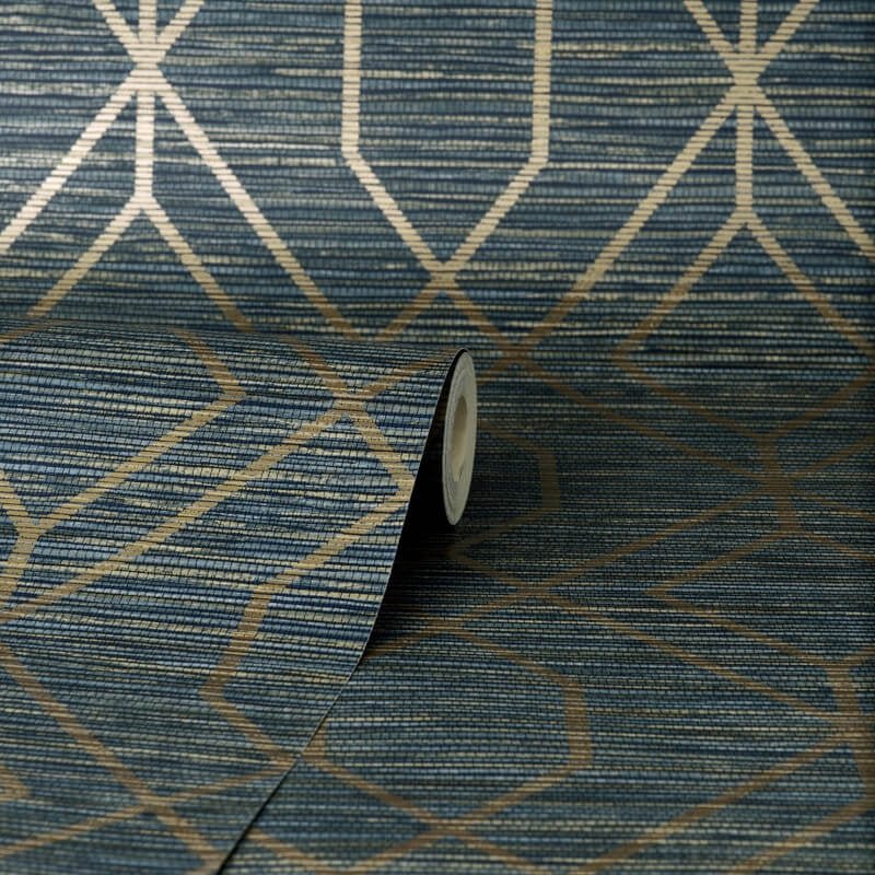 Fusion Trellis Metallic Wallpaper - Navy - Crown - M1774Wallpaper199
