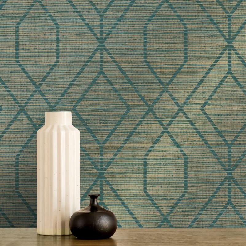 Fusion Trellis Metallic Wallpaper - Teal - Crown - M1773Wallpaper199