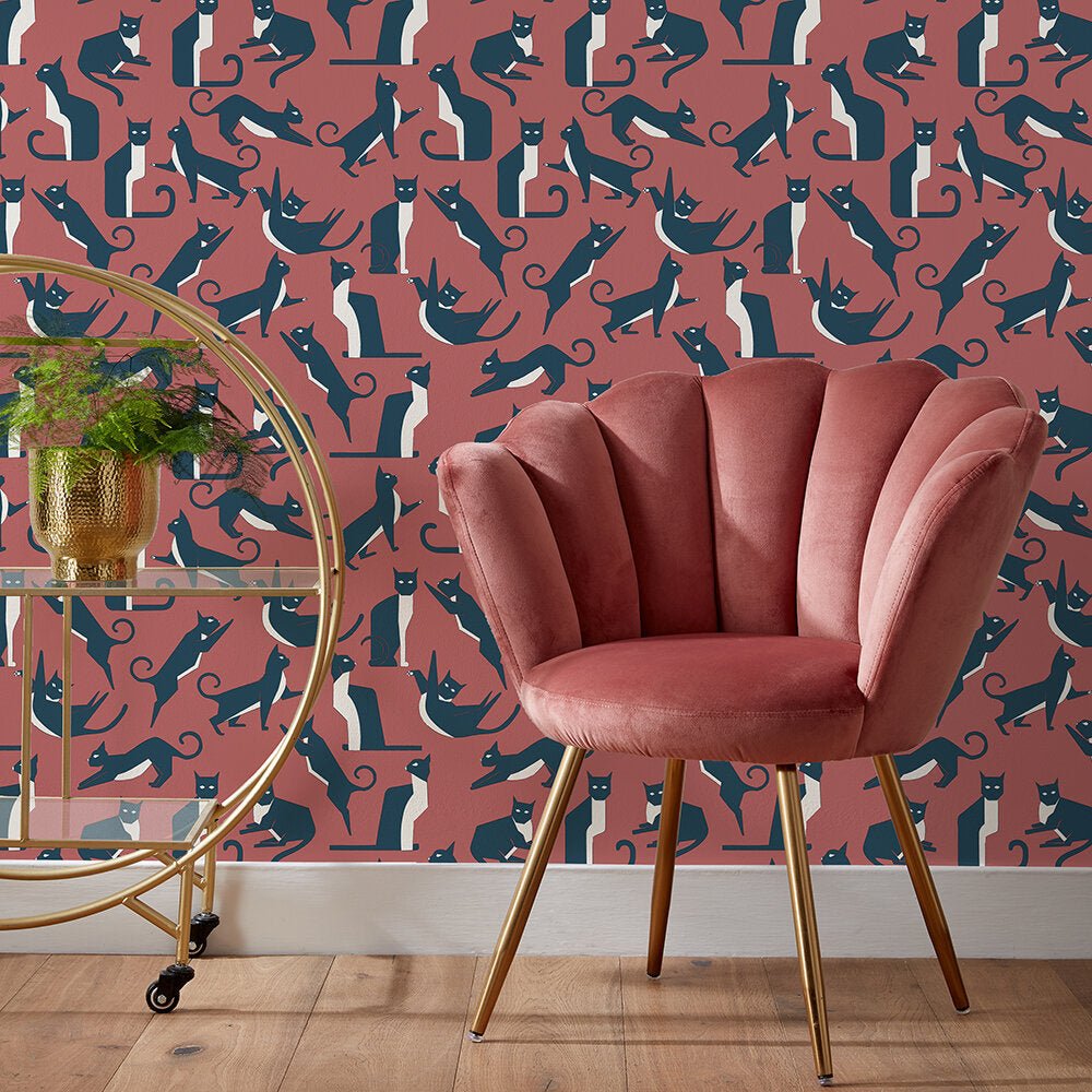 Geo Cat Wallpaper - Pink - Furn - GEOCAT/WP1/PNKWallpaper199