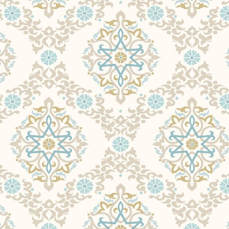 Geometric Damask Wallpaper - Stone/Blue - SK Filson - SK10007Wallpaper199
