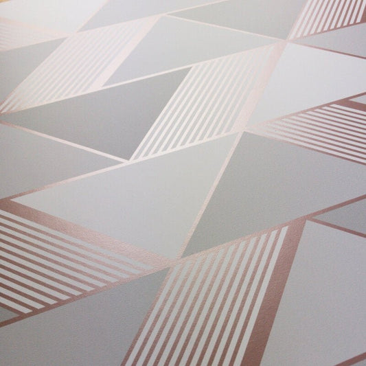 Geometric Metallic Wallpaper - Grey/Rose Gold - Lipsy London - 144902Wallpaper199