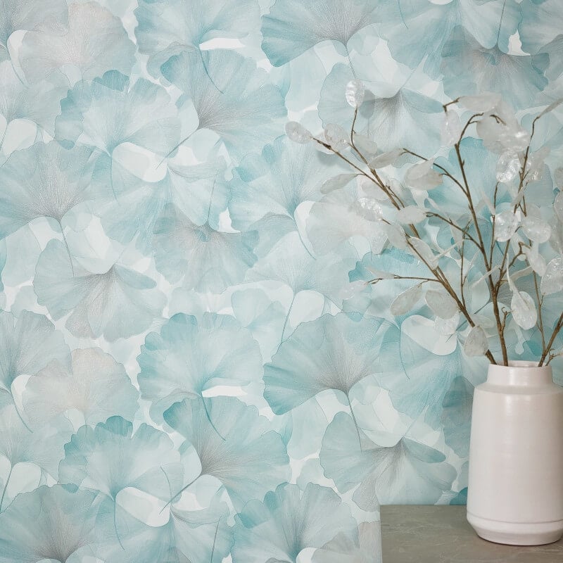 Ginko Dream Floral Metallic Wallpaper - Green/Teal - Erismann - 10470 - 18Wallpaper199