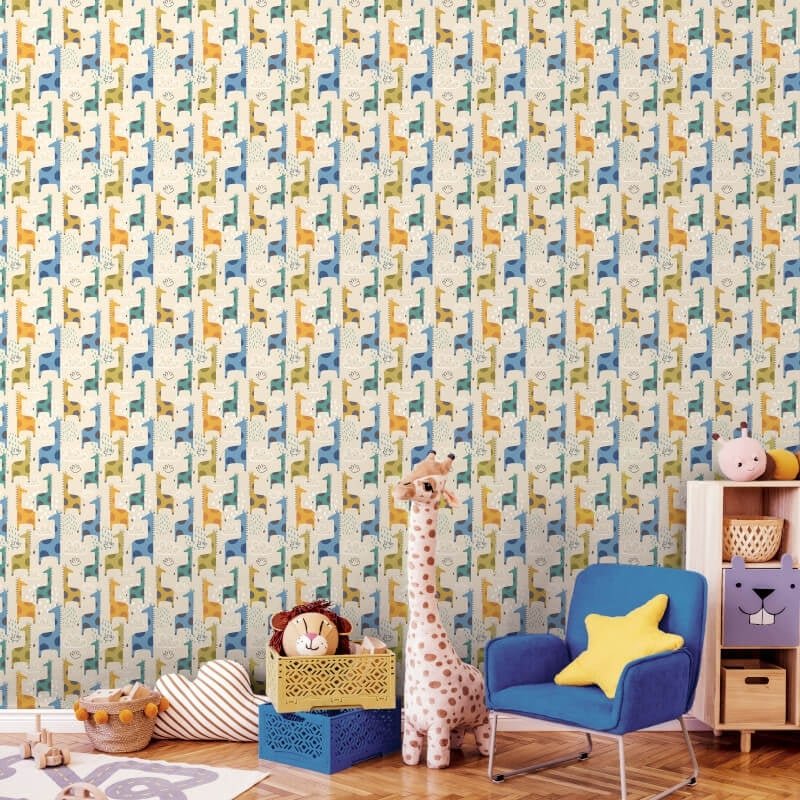 Giraffe Friends Wallpaper - Denim Mix - Hoopla Walls - HWA1298WWallpaper199