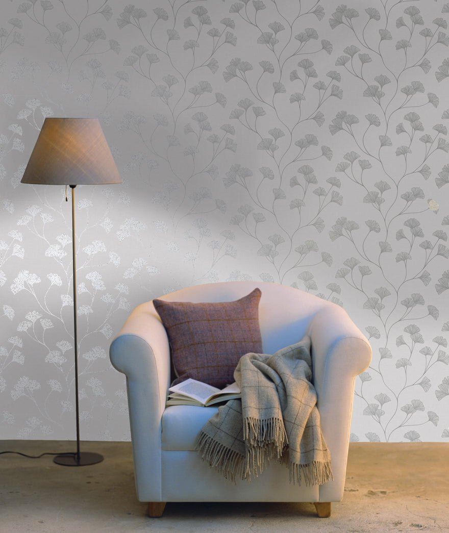 Glistening Ginkgo Wallpaper - Grey/Silver - Holden Décor - 12700Wallpaper199
