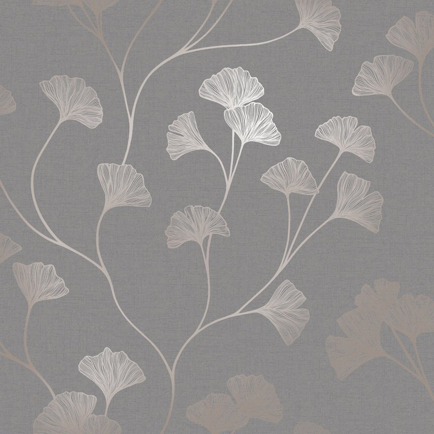 Glistening Ginkgo Wallpaper - Rosegold/Grey - Holden Décor - 12702Wallpaper199