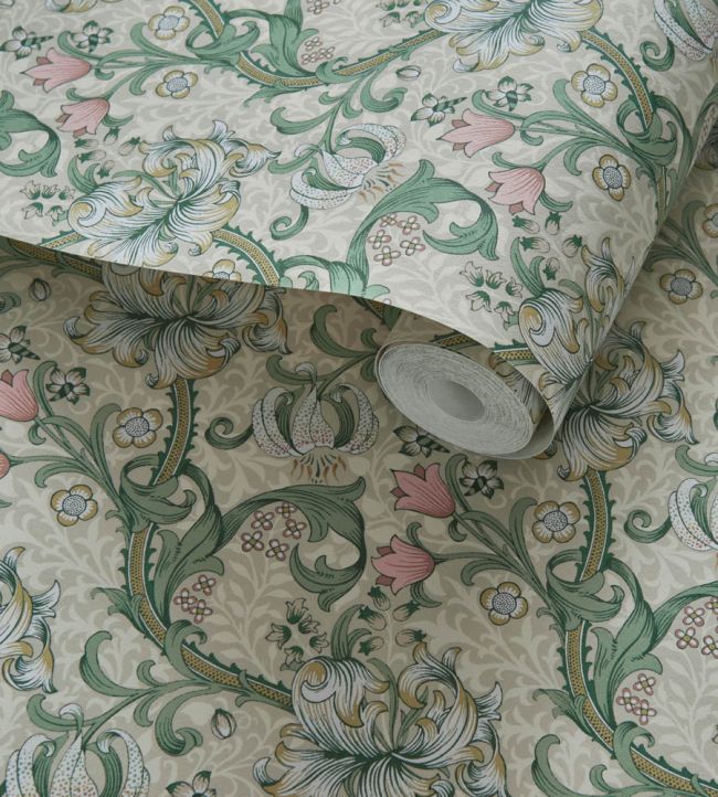 Golden Lily Wallpaper - Linen/Blush - W0174/01 - Clarke & ClarkeWallpaper199