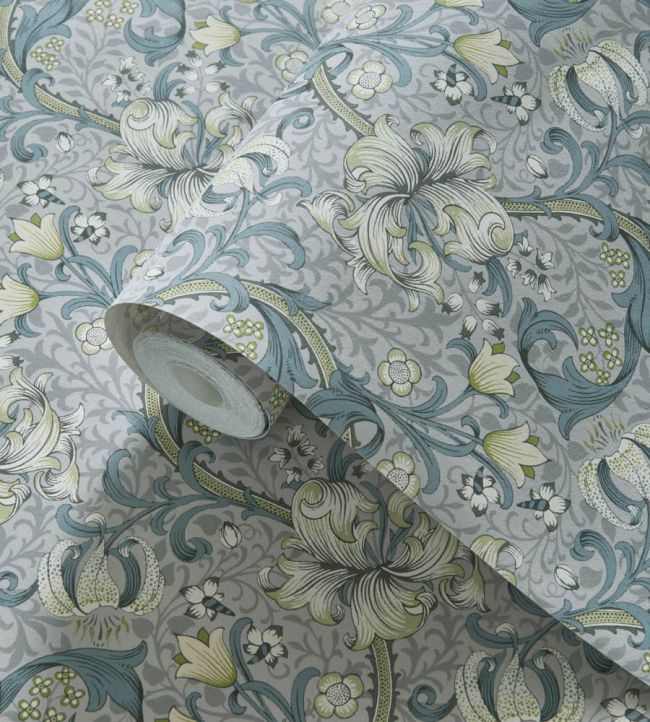 Golden Lily Wallpaper - Slate/Dove - W0174/02 - Clarke & ClarkeWallpaper199